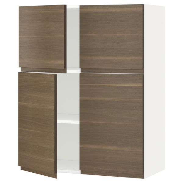 Навесной шкаф с полками, 4 дверцы МЕТОД, белый, Воксторп грецкий орех (80x100 см) - схема-чертеж с размерами