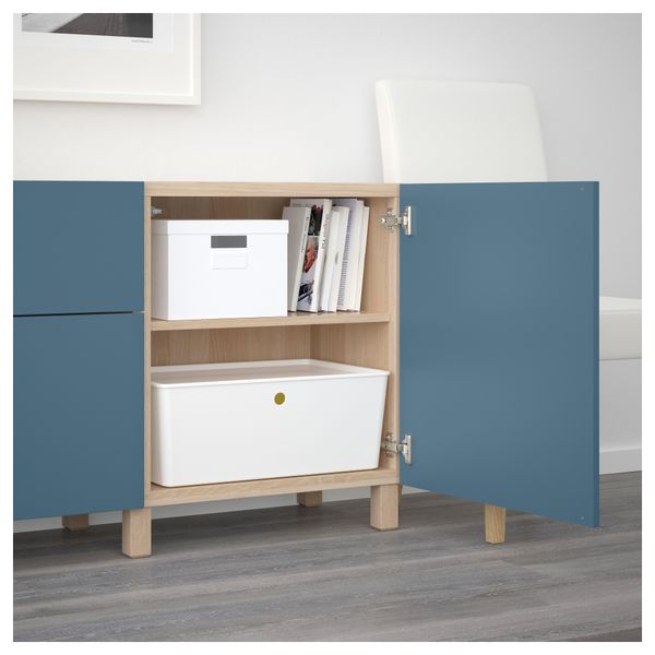 Комбинация для хранения с ящиками БЕСТО, под беленый дуб, Вальвикен темно-синий - схема-чертеж с размерами