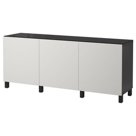 Комбинация для хранения с дверцами БЕСТО, черно-коричневый, Лаппвикен светло-серый (180x40x74 см)