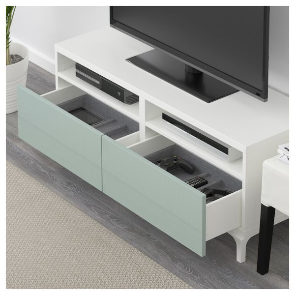 Тумба для ТВ с ящиками БЕСТО, белый, Сельсвикен глянцевый/серо-зеленый светлый (120x40x48 см) - фото 3