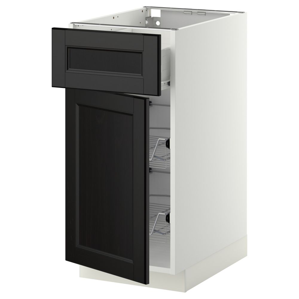 Напольный шкаф с проволочной корзиной, ящиком, дверью МЕТОД / ФОРВАРА, белый, Лаксарби черно-коричневый - схема-чертеж с размерами