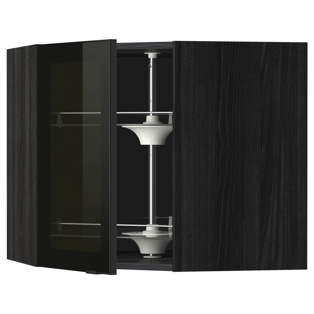 Угловой навесной шкаф с вращающающейся секцией, стеклянными дверцами МЕТОД, черный, Ютис дымчатое стекло - схема-чертеж с размерами