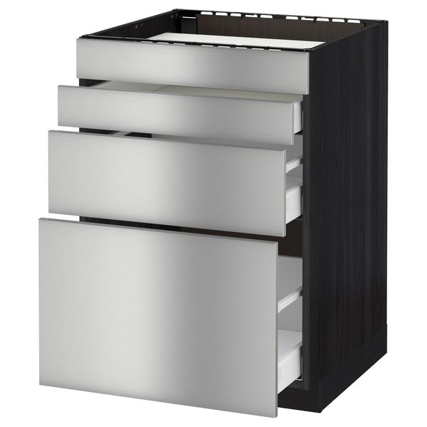 Напольный шкаф для духовки, 4фасада, 3 ящика МЕТОД / МАКСИМЕРА, черный, Гревста нержавеющ сталь - схема-чертеж с размерами