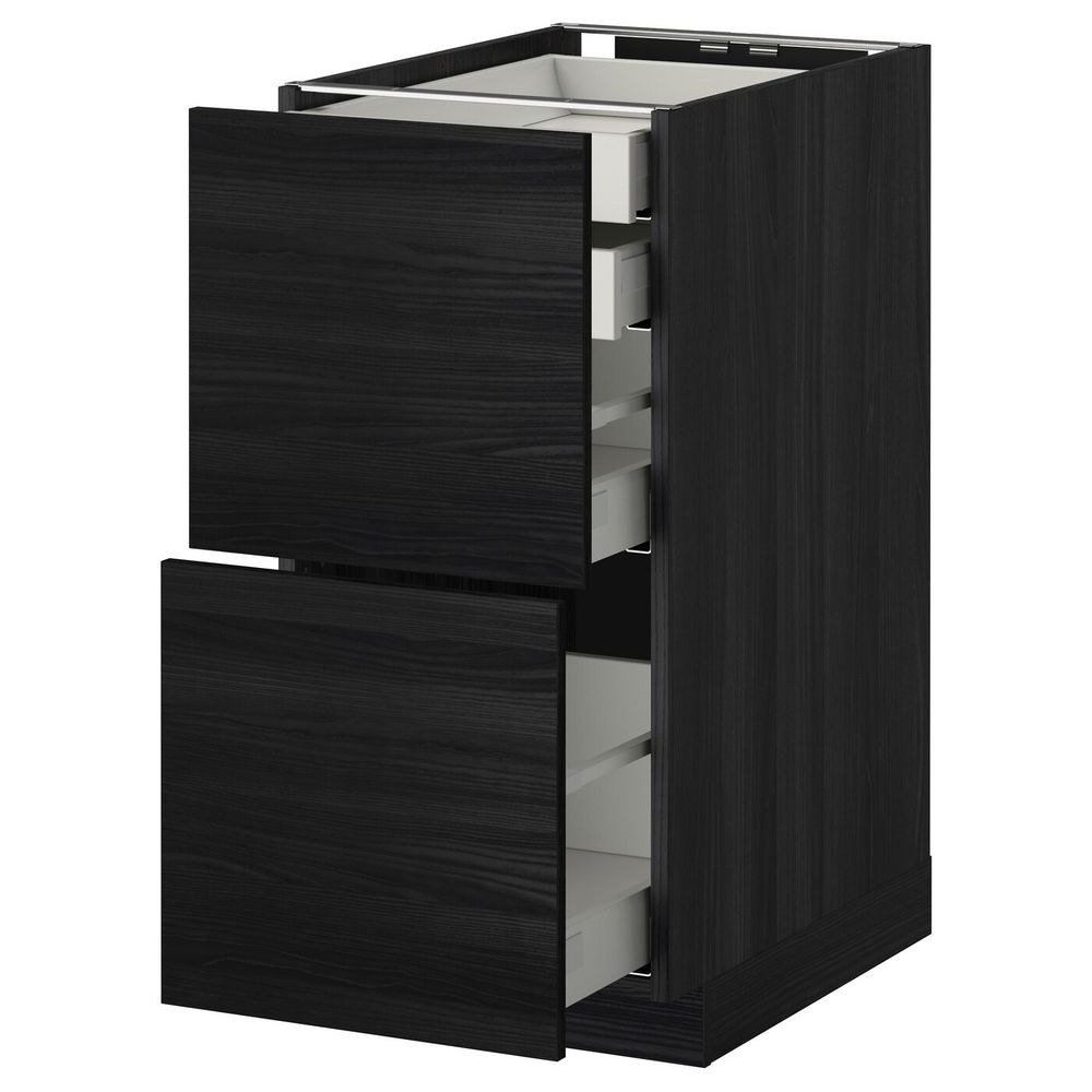 Напольный шкаф 2 фронтальные панели, 2 нижних, 1 средний, 1 высокий ящ, черный, Тингсрид черный 40x60 см IKEA МЕТОД / МАКСИМЕРА - фото 1