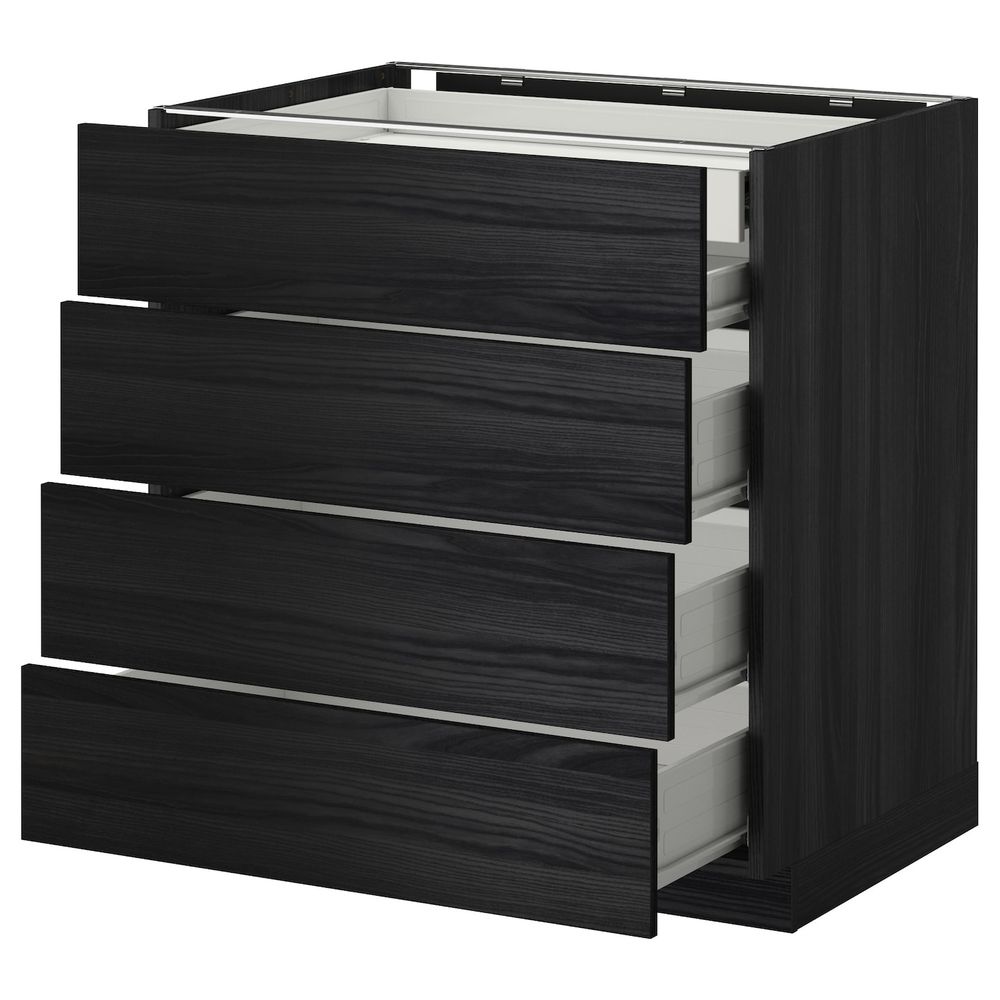Напольный шкаф 4 фронтальных, 2 низких, 3 средних ящ, черный, Тингсрид черный 80x60 см IKEA МЕТОД / ФОРВАРА 792.672.99 - фото 1
