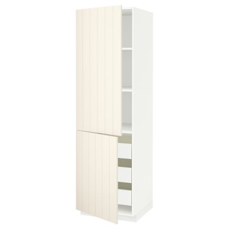 Высокий шкаф + полки, 3 ящика, 2 дверцы МЕТОД / ФОРВАРА, белый, Хитарп белый с оттенком