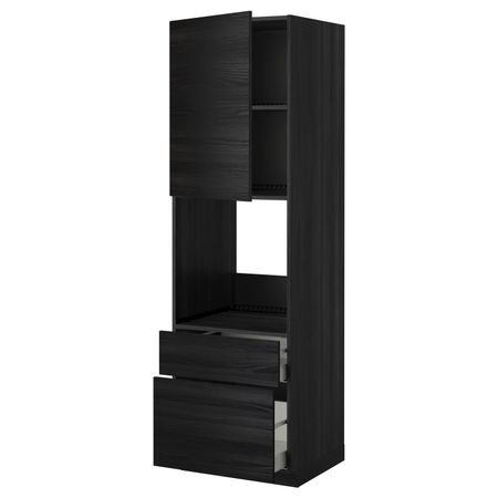 Высокий шкаф для духовки + дверца, 2 фронтальные панели, 1 средняя, 1 встроенный ящ, черный, Тингсрид черный 60x60x200 см IKEA