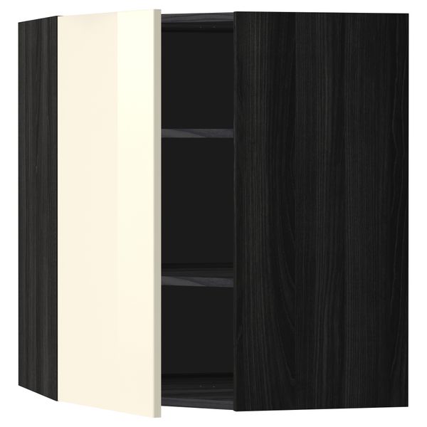 Угловой навесной шкаф с полками МЕТОД, черный, Рингульт кремовый - схема-чертеж с размерами