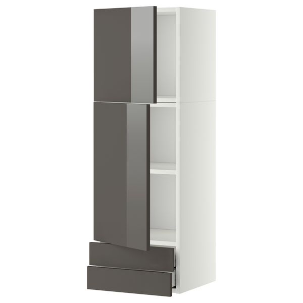 Навесной шкаф, 2 дверцы, 2 ящика МЕТОД / МАКСИМЕРА, белый, Рингульт серый - фото 1