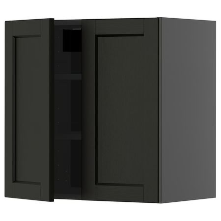 METOD Навесной шкаф с полками/2дверцы - черно-серый/Lerhyttan черная морилка 60x60 см