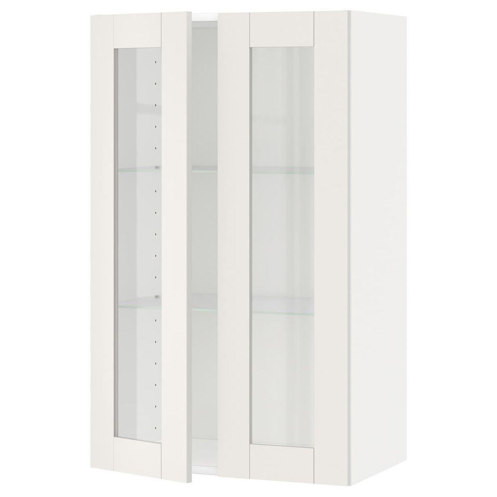 Навесной шкаф/полки/2стеклян двери, белый/Сэведаль белый 60x100 см IKEA METOD МЕТОД 694.453.77 - фото 1