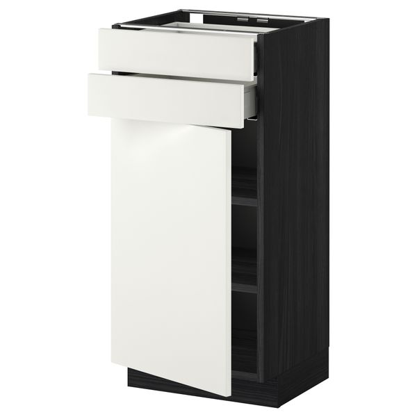 Напольный шкаф с дверцей, 2 ящиками МЕТОД / МАКСИМЕРА, черный, Хэггеби белый - схема-чертеж с размерами