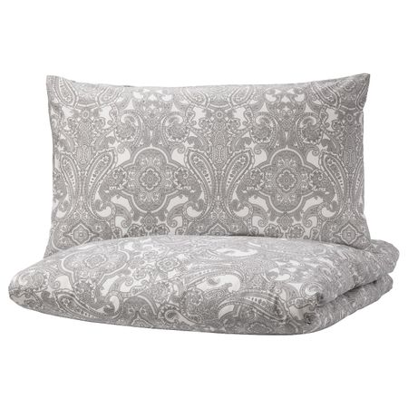 Пододеяльник и 1 наволочка, белый, серый 150x200/50x70 см IKEA JÄTTEVALLMO ЙЭТТЕВАЛЛМО 304.061.50