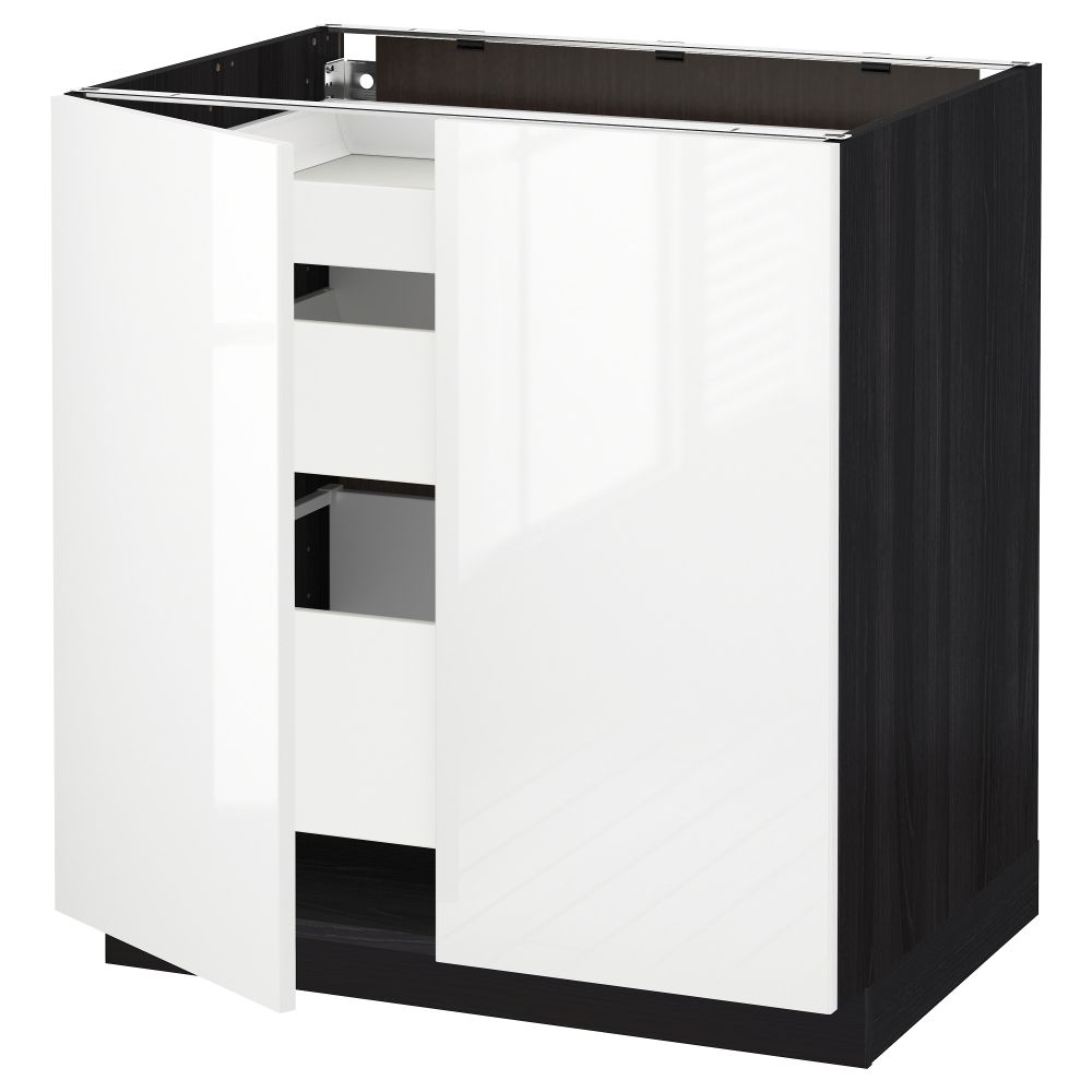 Напольный шкаф с 2 дверцами, 3 ящиками МЕТОД / МАКСИМЕРА, черный, Рингульт белый (80x60 см) - схема-чертеж с размерами