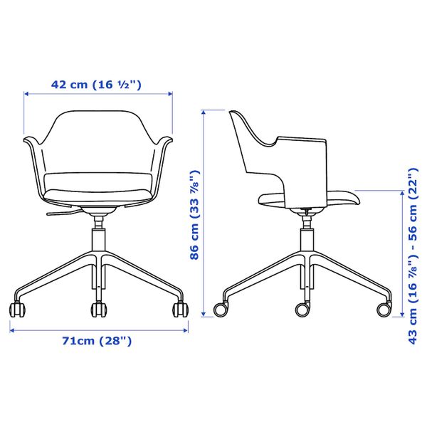 Конференц-стул, на колесиках, дубовый шпон, беленый/Гуннаред бежевый IKEA FJÄLLBERGET ФЬЕЛЛБЕРГЕТ 704.877.62 - схема-чертеж с размерами