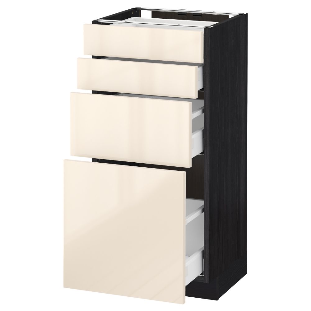 Напольный шкаф 4 фронтальных панели, 4 ящика МЕТОД / МАКСИМЕРА, черный, Рингульт кремовый - схема-чертеж с размерами