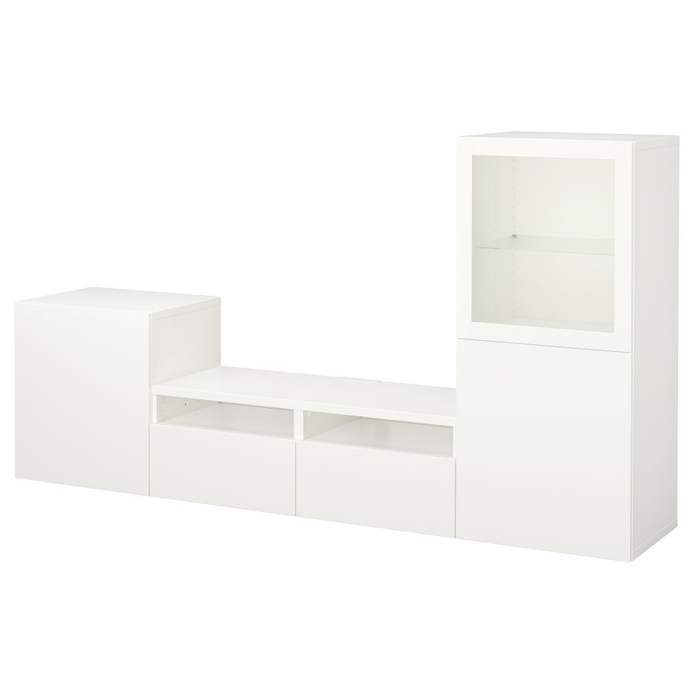 Шкаф для ТВ, комбинированный, стекляные дверцы, 240x40x128 см, Lappviken, Sindvik белый прозрачное стекло IKEA BESTÅ БЕСТО - фото 1