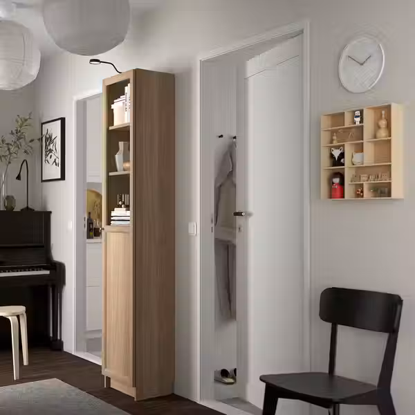 BILLY / OXBERG Стеллаж/панельная/стеклянная дверь - под дуб 40x30x202 см - фото 3