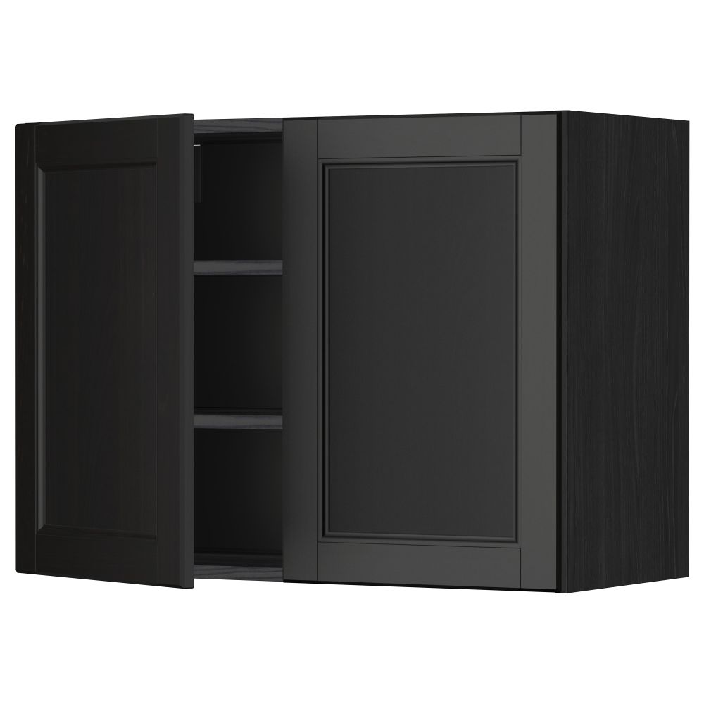 Навесной шкаф с полками, 2 дверцы МЕТОД, черный, Лаксарби черно-коричневый - схема-чертеж с размерами