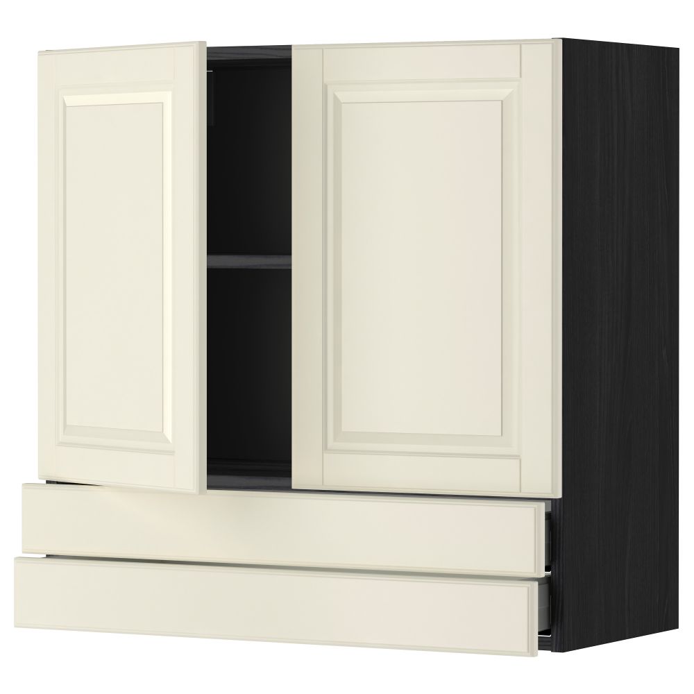 Навесной шкаф, 2 дверцы, 2 ящика МЕТОД / МАКСИМЕРА, черный, Будбин белый с оттенком - фото 1