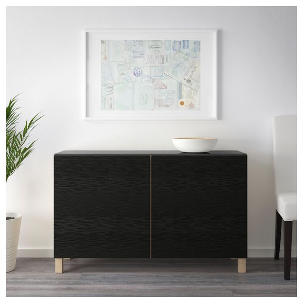 Комбинация для хранения с дверцами БЕСТО, под беленый дуб, Лаксвикен черный (120x40x74 см) - схема-чертеж с размерами