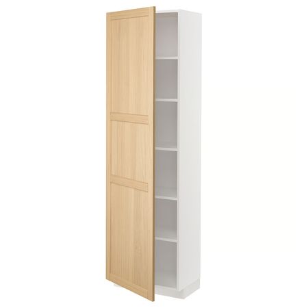 METOD Высокий шкаф с полками - белый/Forsbacka дуб 60x37x200 см