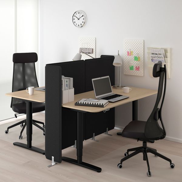 Стол-трансформер с экраном, дубовый шпон, беленый, черный 160x160 120 см IKEA БЕКАНТ 892.892.67 - фото 2