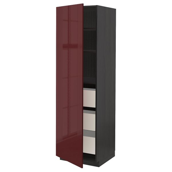 Высокий шкаф с ящиками, черный Калларп/глянцевый темный красно-коричневый 60x60x200 см IKEA МЕТОД / ФОРВАРА 293.280.02 - схема-чертеж с размерами