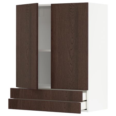 Навесной шкаф/2дверцы/2ящика, белый/Синарп коричневый 80x100 см IKEA METOD МЕТОД / MAXIMERA МАКСИМЕРА 894.047.43