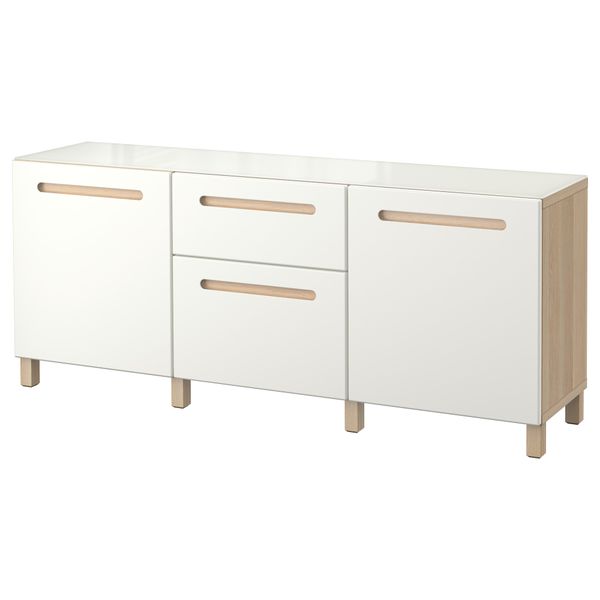 Комбинация для хранения с дверцами, ящиками БЕСТО, под беленый дуб, Марвикен белый (180x40x74 см) - фото 1