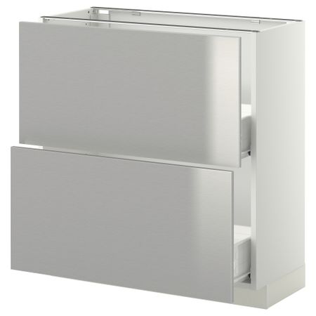 Напольный шкаф с 2 ящиками МЕТОД / ФОРВАРА, белый, Гревста нержавеющ сталь