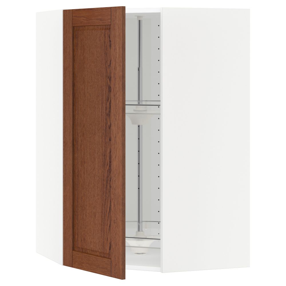 Угловой навесной шкаф с вращающейся секцией МЕТОД, белый, Филипстад коричневый - схема-чертеж с размерами