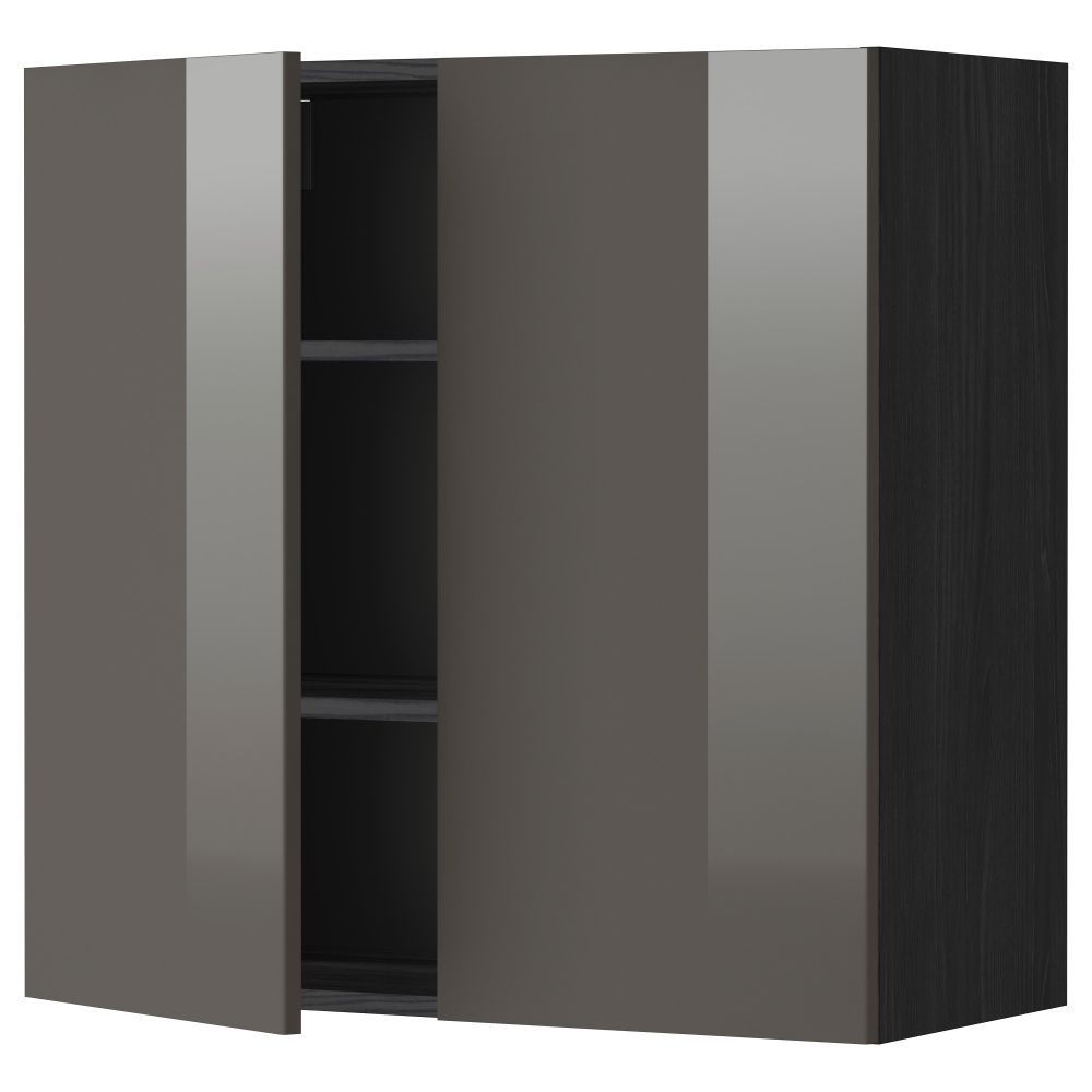 Навесной шкаф с полками, 2 дверцы МЕТОД, черный, Рингульт серый - схема-чертеж с размерами