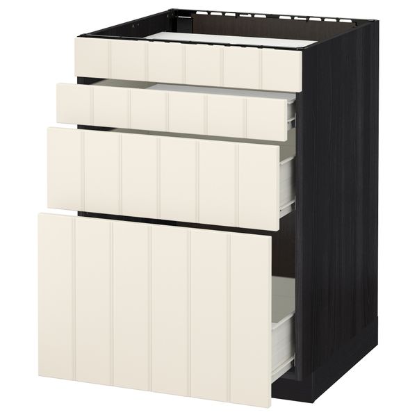 Напольный шкаф для духовки, 4фасада, 3 ящика МЕТОД / ФОРВАРА, черный, Хитарп белый с оттенком - схема-чертеж с размерами