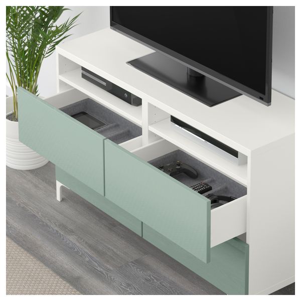 Тумба для ТВ с ящиками БЕСТО, белый, Сельсвикен глянцевый/серо-зеленый светлый (120x40x74 см) - фото 3