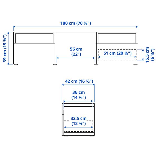 Тумба под ТВ, 180x42x39 cm IKEA BESTÅ БЕСТО 293.284.22 - схема-чертеж с размерами