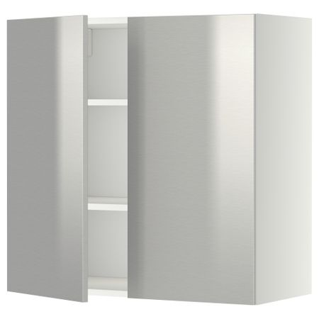Навесной шкаф с полками, 2 дверцы МЕТОД, белый, Гревста нержавеющ сталь