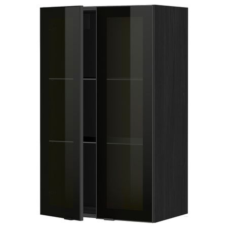 Навесной шкаф с полками, 2 стекло дв, черный/Ютис дымчатое стекло 60x100 см IKEA МЕТОД 693.306.11