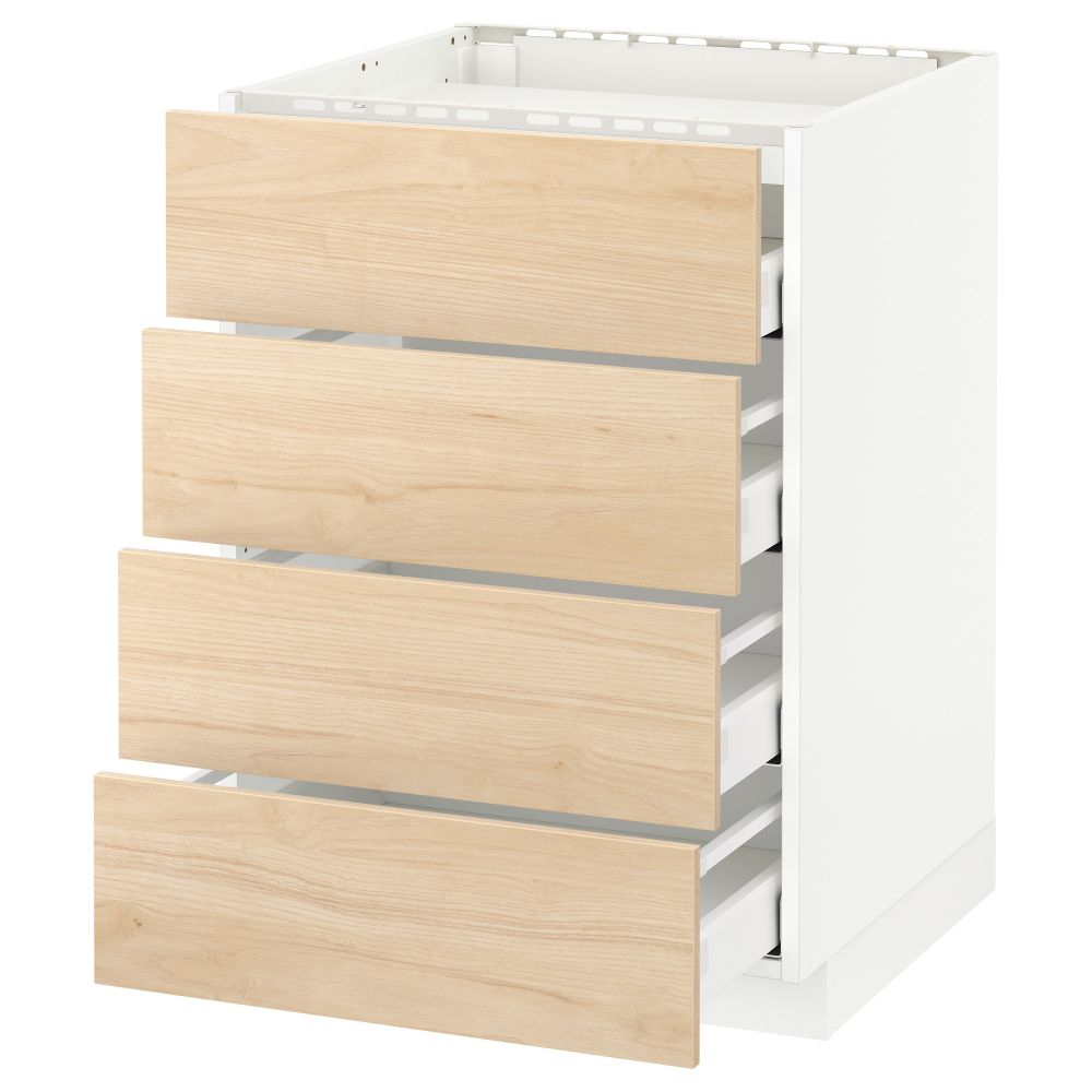 Напольный шкаф, 4 фронтальных панели, 4 ящика МЕТОД / МАКСИМЕРА, белый, Аскерсунд под светлый ясень ясень - схема-чертеж с размерами