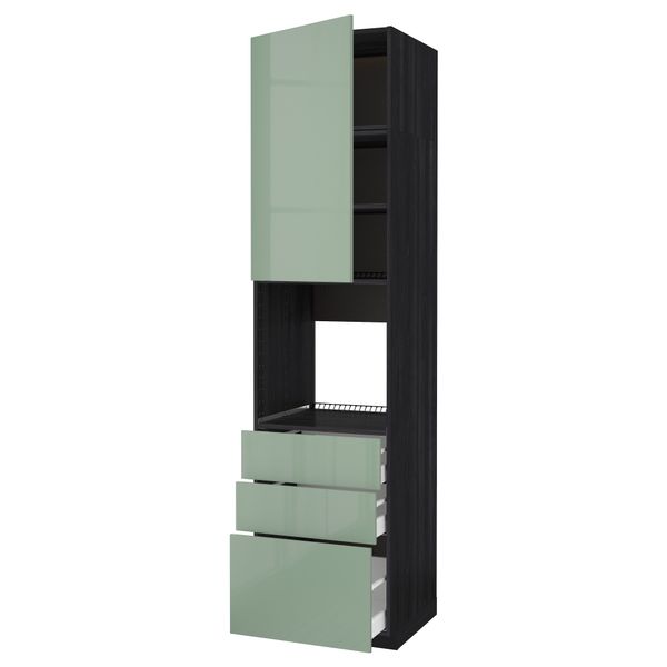 Высокий шкаф для духовки/дверь/3 ящика МЕТОД / МАКСИМЕРА, черный, Калларп светло-зеленый - схема-чертеж с размерами