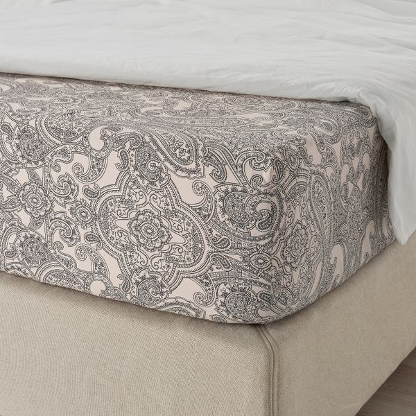 Простыня натяжная, бежевый/темно-серый 160x200 см IKEA JÄTTEVALLMO ЙЭТТЕВАЛЛМО 605.014.57 - фото 2