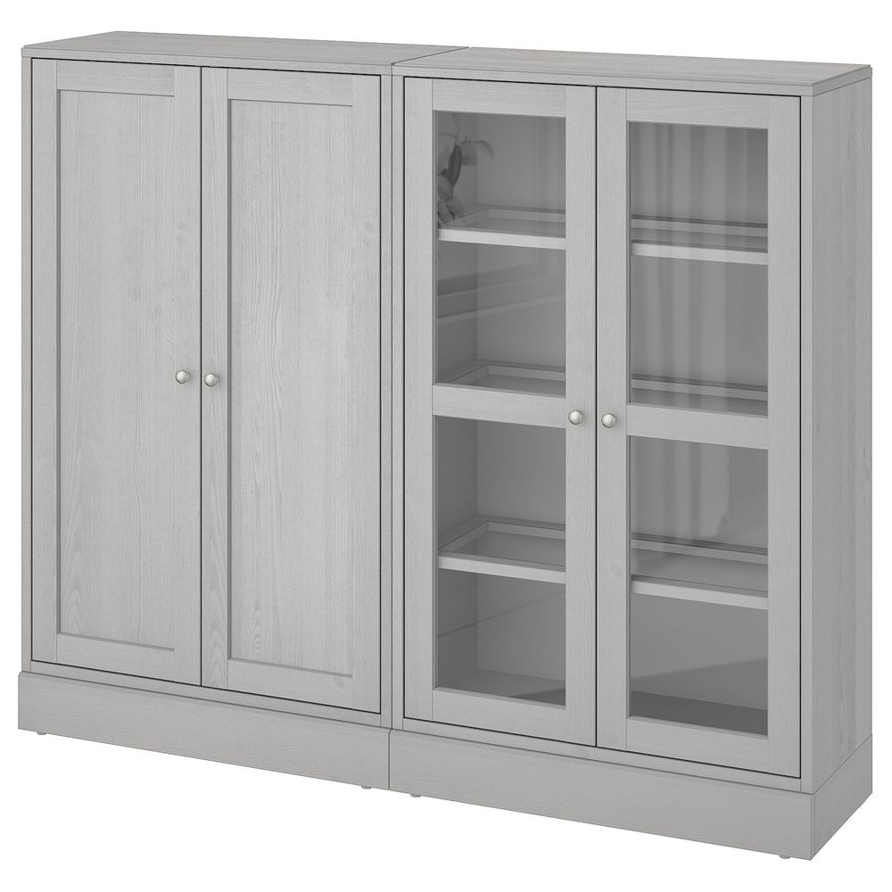 Комбинация для хранения с стеклянная двр, серый 162x37x134 см IKEA HAVSTA ХАВСТА 892.660.58 - фото 1