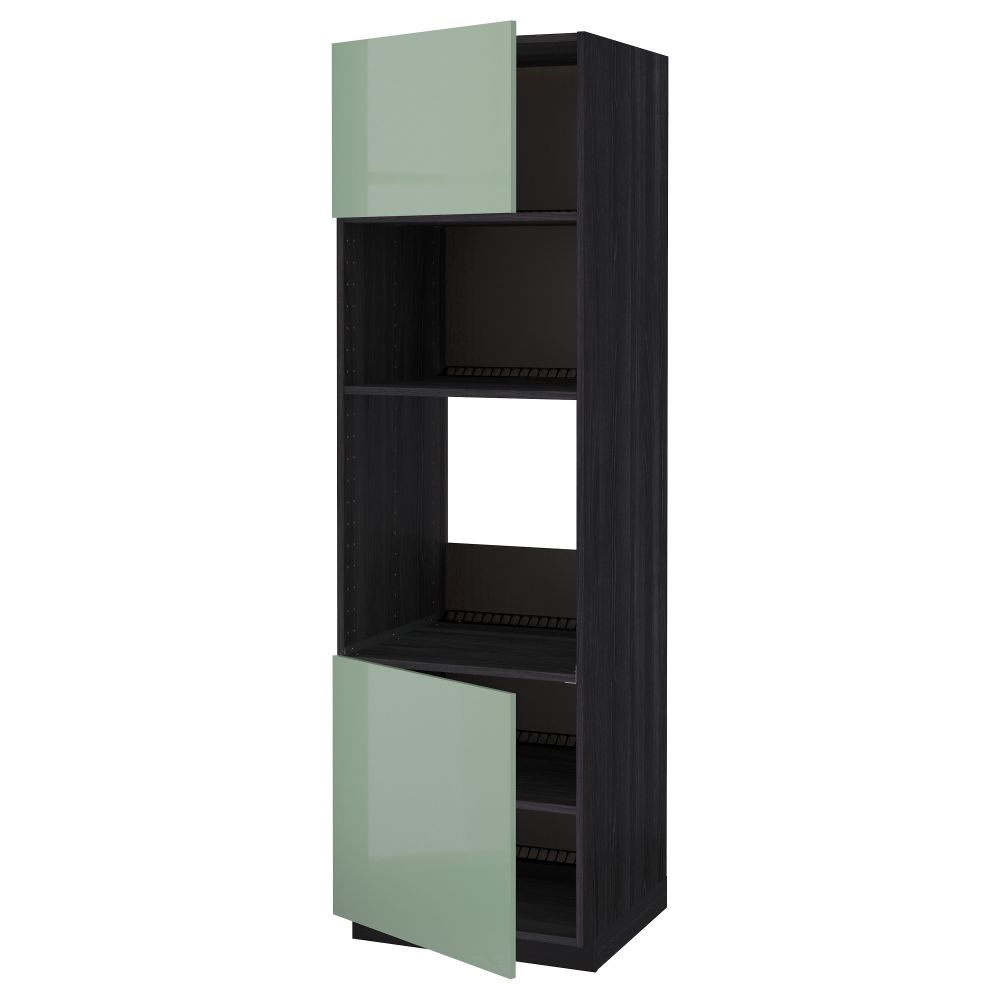 Высокий шкаф для духовки/СВЧ, 2 дверцы, полки МЕТОД, черный, Калларп светло-зеленый - схема-чертеж с размерами