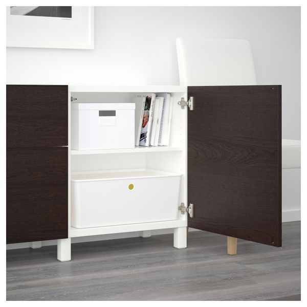 Комбинация для хранения с ящиками БЕСТО, белый, Инвикен черно-коричневый (180x40x74 см) - схема-чертеж с размерами