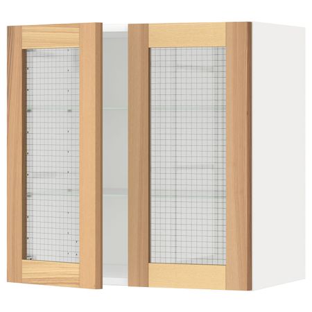 Навесной шкаф с полками, 2 стекло дв, белый/Торхэмн ясень 60x60 см IKEA METOD МЕТОД 692.259.31