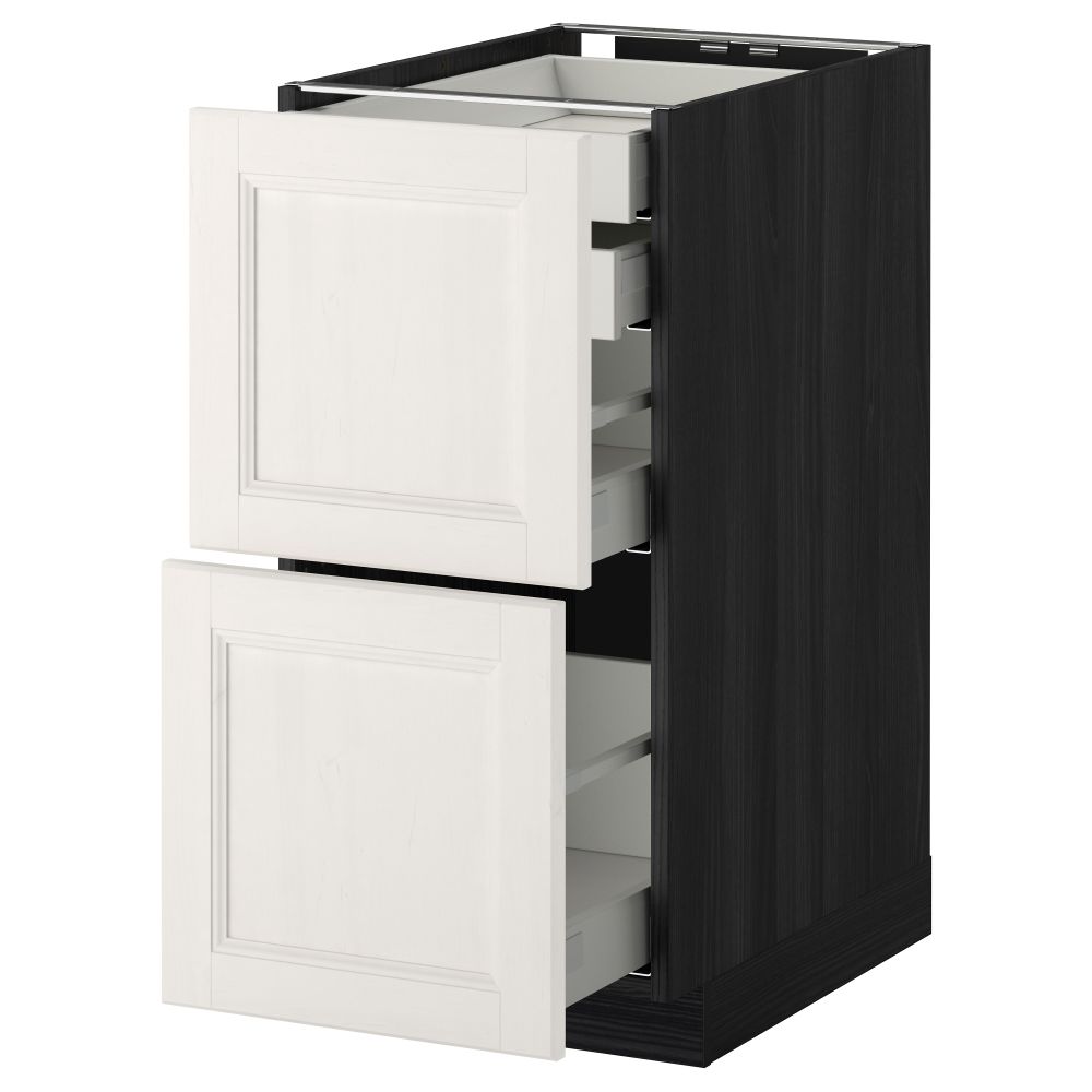 Напольный шкаф 2 фронтальные панели, 2 нижних, 1 средний, 1 высокий ящик МЕТОД / МАКСИМЕРА, черный, Лаксарби белый - фото 1