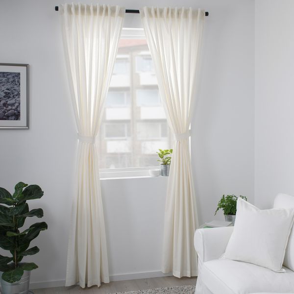 Гардины с прихватом, 2 шт., белый 145x300 см IKEA AMILDE АМИЛЬДЭ 304.279.30 - фото 3