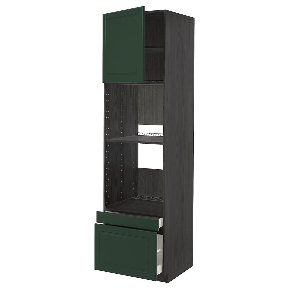 Высокий шкаф для духовки комбинированный, духовка + дверца/2ящ, черный/Будбин темно-зеленый 60x60x220 см IKEA МЕТОД / МАКСИМЕРА - схема-чертеж с размерами