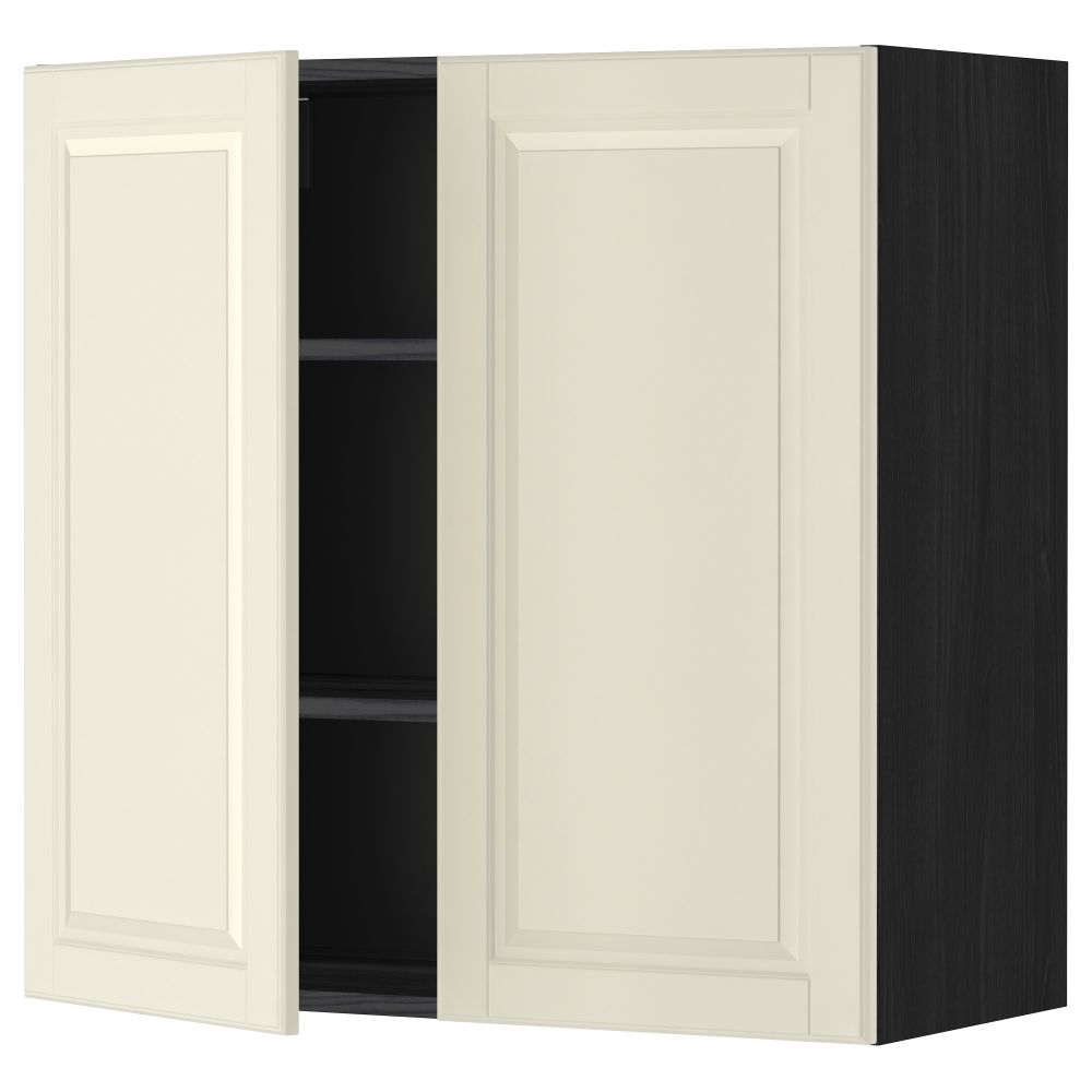 Навесной шкаф с полками, 2 дверцы МЕТОД, черный, Будбин белый с оттенком - схема-чертеж с размерами