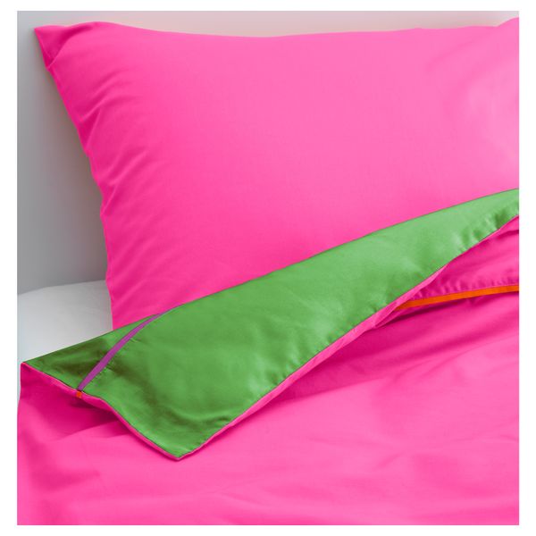 Пододеяльник и 1 наволочка СТИККАТ, розовый, зеленый (150x200/50x70 см) - фото 1